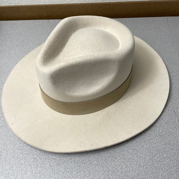 Teressa Foglia x Curateur Wool Felt Hat Ivory Tan Wide Brim Band Pinched *Flaw - Picture 6 of 10